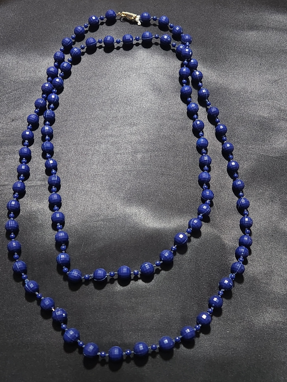 Vintage 1960s Cobalt Blue Faceted Lucite Bead Necklace • Signed Hong Kong • Long